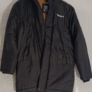 Timberland Coat Black w/tan lining & hood.Large 14/16 Unisex